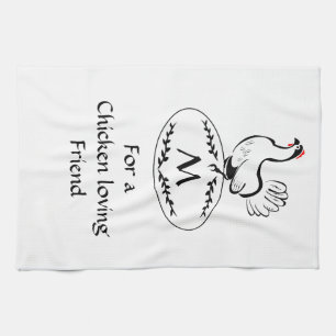 Paño De Cocina Heno clásico blanco y negro en un huevo monogramo