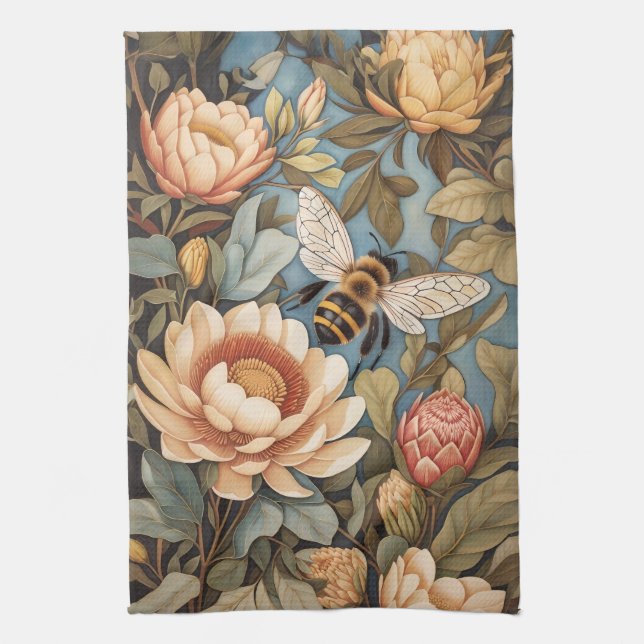 Paño De Cocina Hermosa Abeja Jardín Con Flores Protíneas (Vertical)