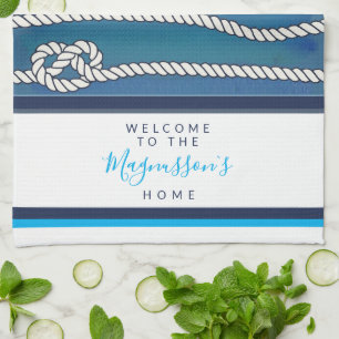 Paño De Cocina Hermosa acuarela azul nudos blancos personalizado