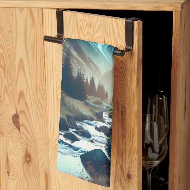 Paño De Cocina Hermosa escena de camping con montañas y carpas (Pliegue de tercios)