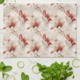 Paño De Cocina Hermosa Flora Blanca Roja
