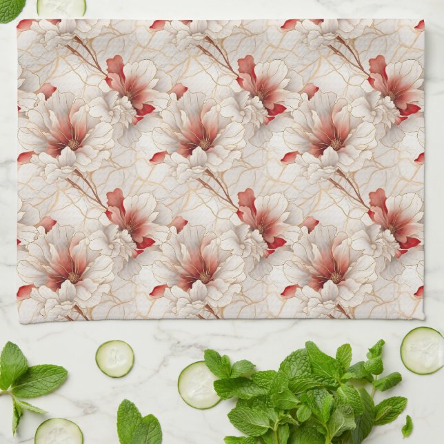 Paño De Cocina Hermosa Flora Blanca Roja (Doblado)