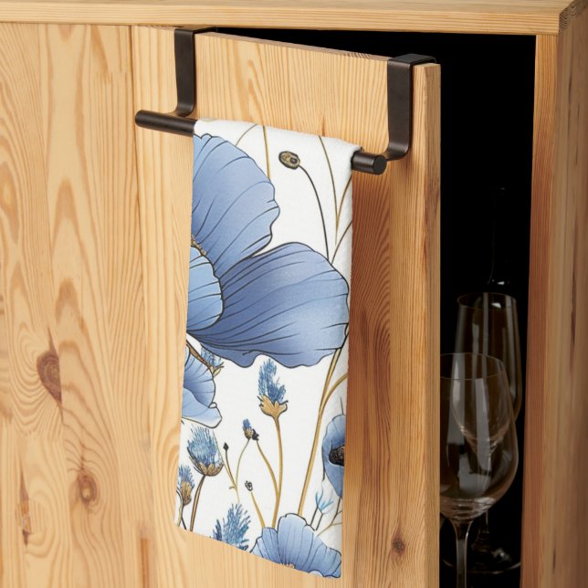 Paño De Cocina Hermosa floral azul claro (Pliegue de tercios)