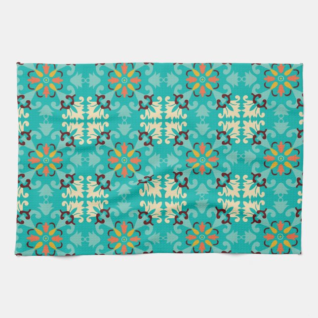 Paño De Cocina 💚 💛 Hermosa menta y Azulejos amarillos, (Horizontal)