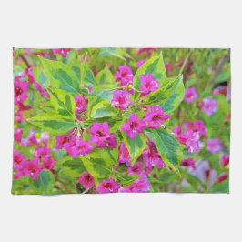 Paño De Cocina Hermosa Weigela verde con flores de Crimson