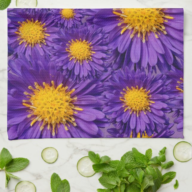 Paño De Cocina Hermosas Daisies de Michaelmas Púrpura (Doblado)