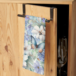 Paño De Cocina Hermosas flores azules y mariposas