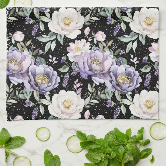 Paño De Cocina Hermosas Flores Blancas Moradas (Doblado)