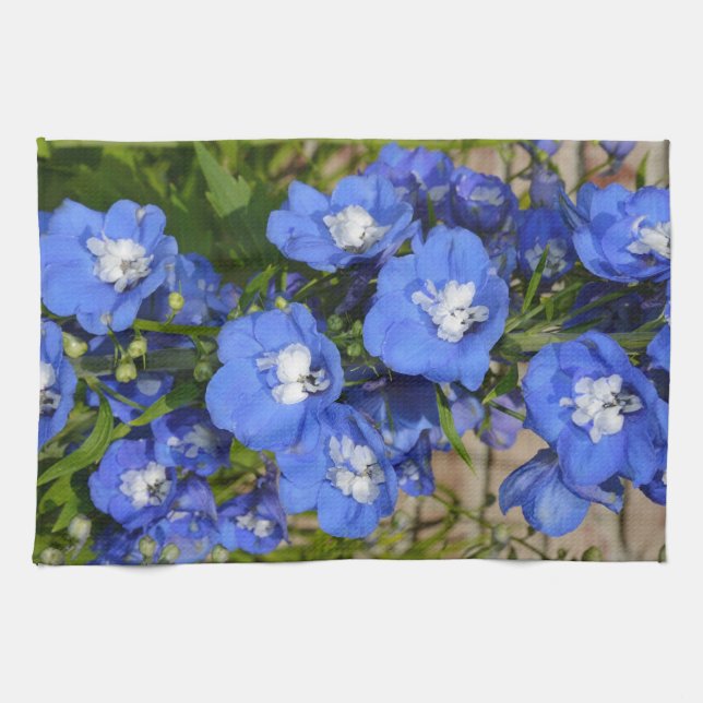 Paño De Cocina Hermosas flores delfiníneas azules (Horizontal)