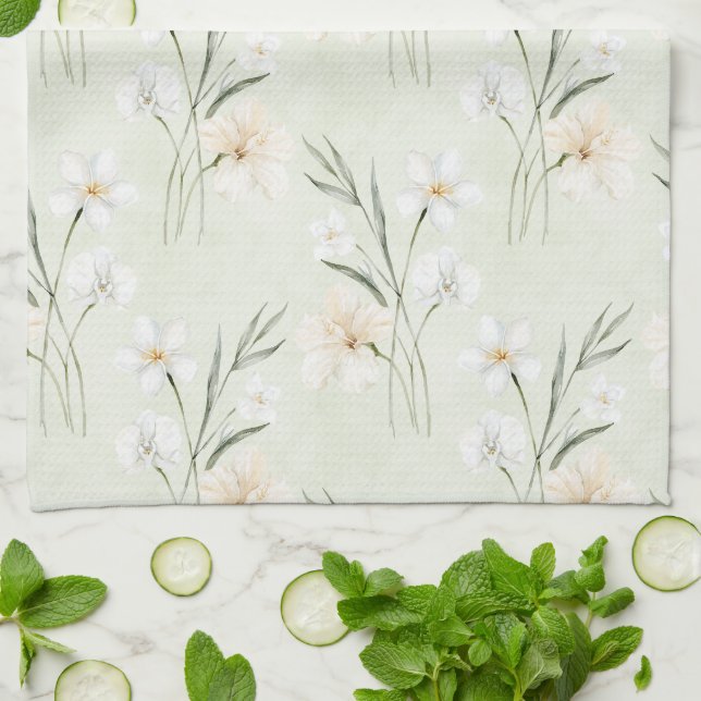 Paño De Cocina Hermosas Flores Tropicales Blancas Mentoladas (Doblado)