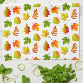 Paño De Cocina Hermosas hojas de otoño sobre blanco
