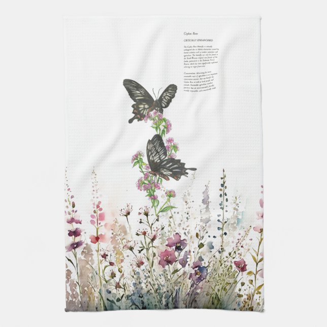 Paño De Cocina Hermosas mariposas Rosas de Ceilán pintadas a mano (Vertical)