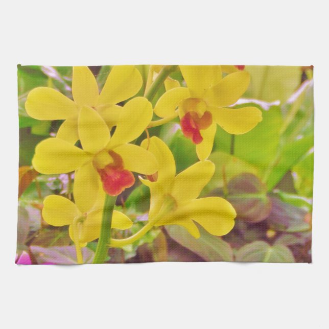Paño De Cocina Hermosas orquídeas amarillas de otoño (Horizontal)