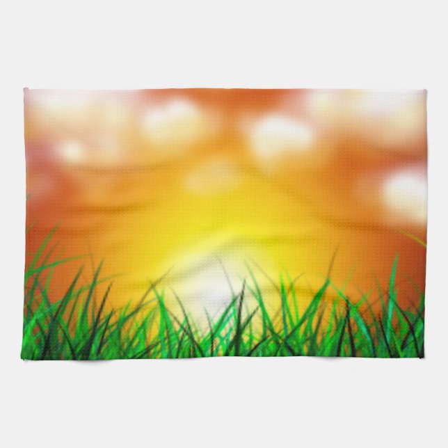 Paño De Cocina Hermoso amanecer sobre un campo de hierba (Horizontal)