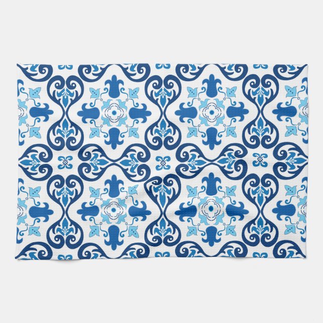 Paño De Cocina 💙 Hermoso Azulejos azules III  (Horizontal)