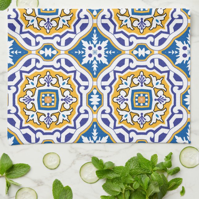 Paño De Cocina 💙 Hermoso Azulejos azules IV Baldosas pequeñas (Doblado)
