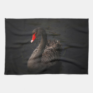 Paño De Cocina Hermoso cisne negro con un brillante pico rojo