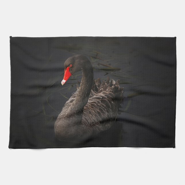 Paño De Cocina Hermoso cisne negro con un brillante pico rojo (Horizontal)