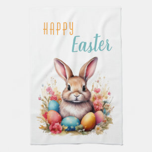 Paño De Cocina Hermoso conejo colorido de huevos flores feliz Pas
