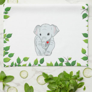 Paño De Cocina Hermoso elefante Personalizado y hojas verdes sobr