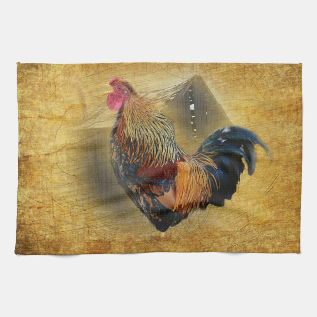 Paño De Cocina Hermoso gallo y rústico gallinero (Horizontal)