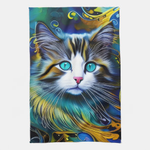 Paño De Cocina Hermoso gato místico en blues y goles