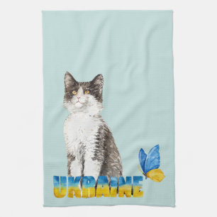 Paño De Cocina Hermoso Gato y Mariposa de Ucrania en Acuarela