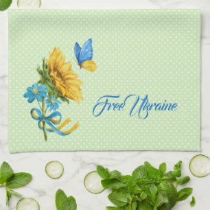 Paño De Cocina Hermoso Girasol y Mariposa Apoyo a Ucrania  