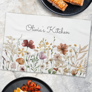 Paño De Cocina Hermoso Jardín de Flores Silvestres con Acuarela F