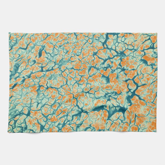 Paño De Cocina Hermoso Naranja y naturaleza Verde azulada Resumen (Horizontal)