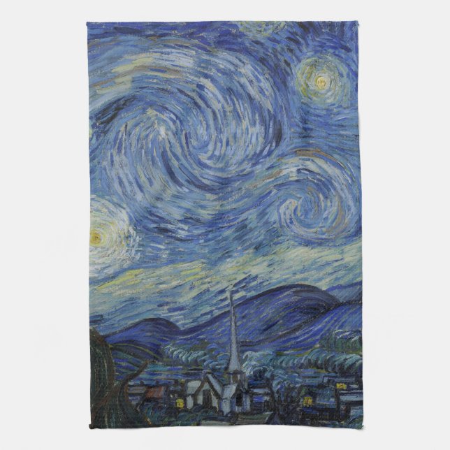 Paño De Cocina Hermoso paisaje Blue Night Sky Golden Stars (Vertical)