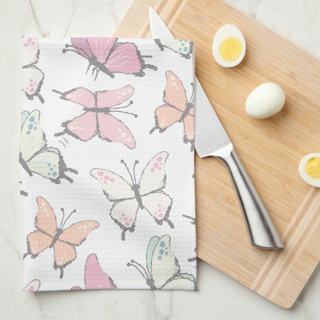 Paño De Cocina Hermoso patrón de mariposa rosa (Doblado Cuarto)