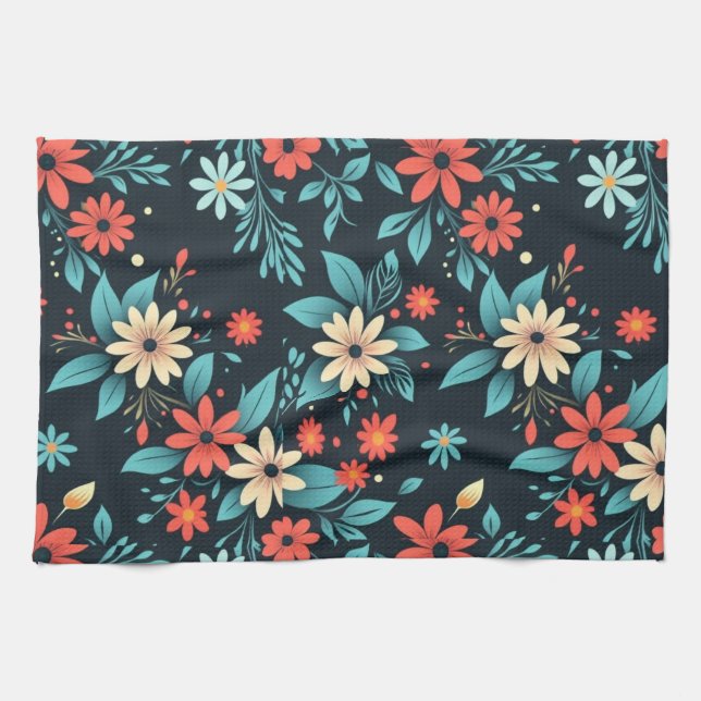 Paño De Cocina Hermoso patrón floral de flores-48965 (Horizontal)