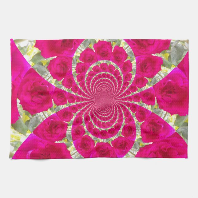 Paño De Cocina Hermoso Patrón Kaleidoscope de rosas rojas rojas i (Horizontal)