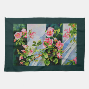 Paño De Cocina Hermoso rosa, rosas rojas, acuarela floral