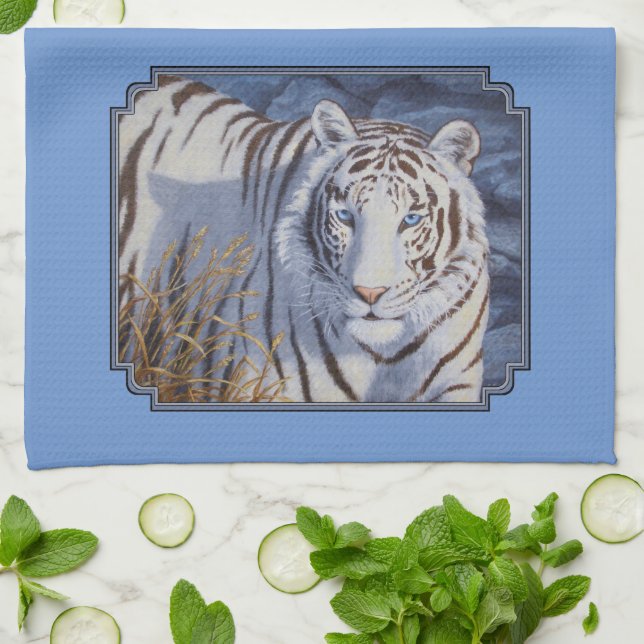 Paño De Cocina Hermoso tigre blanco con ojos azul cristal (Doblado)