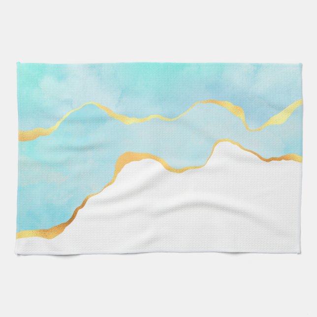 Paño De Cocina Hermoso verde tropical con borde dorado (Horizontal)