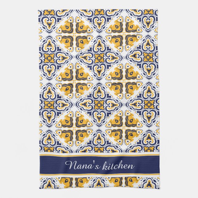 Paño De Cocina 💛 💙 🤍 Hermosos Azulejos azules y amarillos (Vertical)