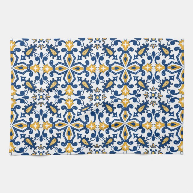 Paño De Cocina 💙 💛 Hermosos Azulejos azules y amarillos,   Coci (Horizontal)