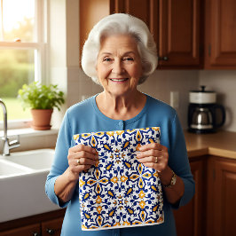 Paño De Cocina 💙 💛 Hermosos Azulejos azules y amarillos,   Coci