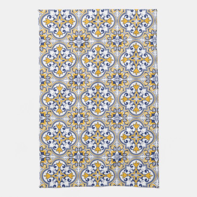 Paño De Cocina 💙 💛 Hermosos azules y amarillos Azulejos 9 (Vertical)