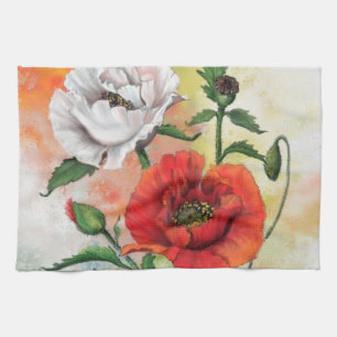 Paño De Cocina Hermosos lapiceros rojos blancos - Pintura integra