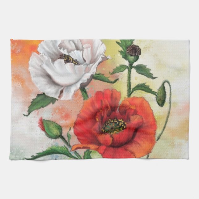 Paño De Cocina Hermosos lapiceros rojos blancos - Pintura integra (Horizontal)