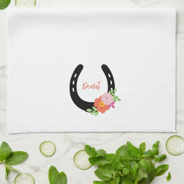 Paño De Cocina Herradura Flores NOMBRE Homenaje a Caballo Keepsak (Doblado)