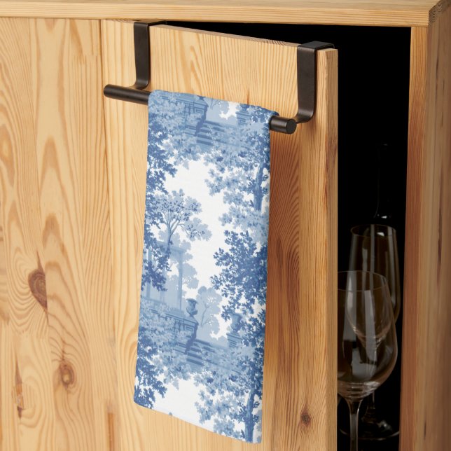 Paño De Cocina Herramientas de paisaje azul vintage con urnas y c (Pliegue de tercios)