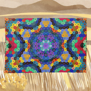 Paño De Cocina Hex Mandala Azul Amarillo Rojo y Verde