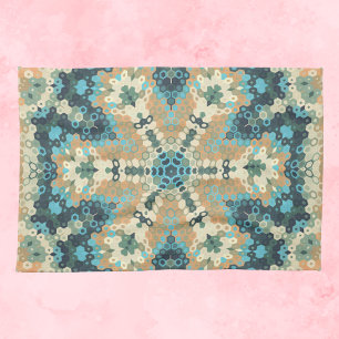 Paño De Cocina Hex Mandala Azul y Naranja