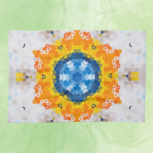 Paño De Cocina Hex Mandala Naranja amarillo azul y blanco