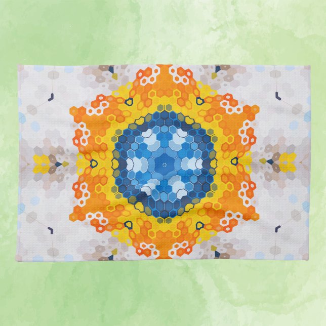 Paño De Cocina Hex Mandala Naranja amarillo azul y blanco (Subido por el creador)