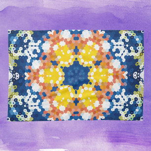 Paño De Cocina Hex Mandala Naranja amarillo azul y verde